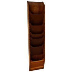 a wooden display case with five compartments on the front and back sides, in an angled position