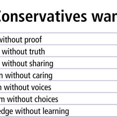 a table with some words on it and an arrow pointing to the top one that says conservaties want