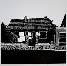 a black and white drawing of a house