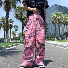 Pink Cargo Pants, Baggy Streetwear, Pink Trousers, Pink Camouflage, Streetwear Summer, Stylish Pants, Y2k Clothes, Camouflage Print, Pink Outfit