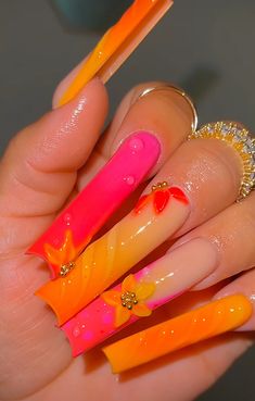 Light Nails, Dope Nail Designs, Vacation Nails, Gel Nail Design, Hot Nails, Orange Nails