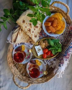 a basket filled with food on top of a table