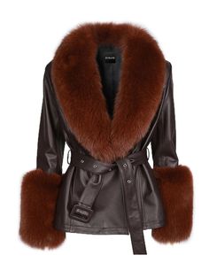 Fur Foxy Leather Short Coat in Brown – ZCRAVE Luxury Chic Fox Fur Outerwear, Luxury Winter Biker Jacket With Faux Fur Lining, Luxury Winter Leather Jacket With Faux Fur Lining, Luxury Shearling Biker Jacket For Winter, Luxury Winter Outerwear With Rivets, Luxury Retro Fur Coat For Fall, Luxury Shearling Leather Jacket With Long Sleeves, Luxury Leather Jacket With Faux Fur Lining For Winter, Luxury Leather Fur Coat