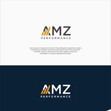 the mz performance logo is shown in black and white, with an orange stripe