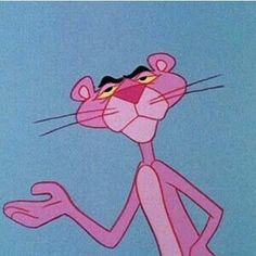 the pink panther is running across the blue sky