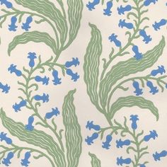 a blue and green wallpaper with flowers on white background, in the style of art nouveauism