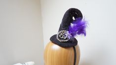 Do you want to be the most elegant and beautiful witch of the Halloween party? Than this custom made hand felted seamless witch mini top hat is just for YOU! The hat can make a perfect gift. The hat is made of natural wool, decorated with embellished beaded feather brooch pin. The hat will be attached to your head with matching hard headband (I will fix it). Each hat is made individually, so your hats will slightly differ from the pictured, pins seen on pictures are examples only and will differ Beaded Feather, Purple Witch, Feather Brooch, Beautiful Witch, Christmas Carnival, Hard Headbands, Mini Top Hat, Felt Wool, Mini Top