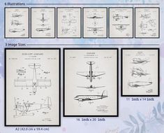 the plans for an airplane are shown in black and white