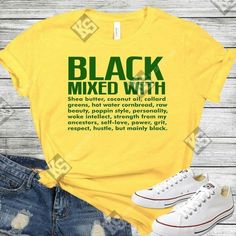 Black Mixed With Tee Is A Statement Tee That Doesn't Need Explanation. It Goes Without Saying. Available In Most Sizes, Vneck Or Crew Neck, White, Short Or Long Sleeve (Additional $7). Ask About Other Colors Availability When Ordering, Shirt Can Be Any Color. Made When Ordered. Also Available On A Mug Or A Tote. Get Yours Today!! Screen Printing Shirts, Statement Tees, White Shirts, Black Magic, Unisex Shirts, African American, Black Men, Shirts Tops, Gender Neutral