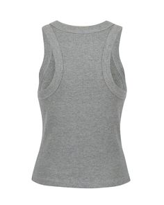 DETAILS: Color : Htr.Grey Waffle fabric Binding neck tank top 100% Cotton Hand wash cold separately SIZE & FIT: Fits true to size Front length : 18 1/8" Bust : 13 1/2" Model is wearing S size Fitted Gray Vest Top, Gray Stretch Vest Top, Gray Ribbed Scoop Neck Top, Gray Ribbed Tank Top For Summer, Gray Stretch Sleeveless Top, Stretch Gray Tank Top Vest, Gray Cotton Vest Top, Gray Stretch Vest, Gray Ribbed Sleeveless Tank Top