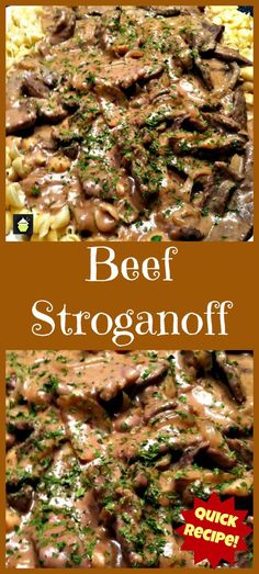 beef stroganonoff with mushrooms and parsley on top