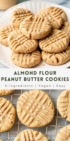 almond flour peanut butter cookies on a cooling rack with text overlay that reads, almond flour peanut butter cookies