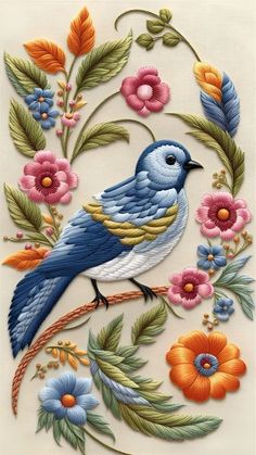 a blue bird sitting on top of a flowery branch