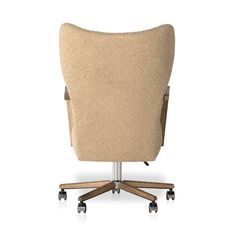 an office chair with wheels and a beige upholstered backrest, on a white background