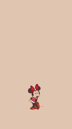 a cartoon character with a red bow on it's head sitting in front of a beige background