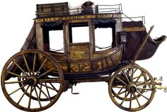 an old fashioned horse drawn carriage is shown on a white background and has no people in it