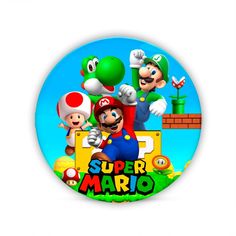 the super mario bros logo is shown in front of an image of luigi and friends