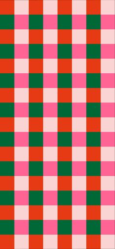 a pink and green checkered tablecloth pattern with horizontal lines in the center, on an off - white background