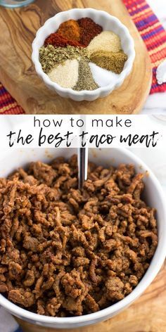 the best taco meat recipe is made with ground beef, spices and seasonings