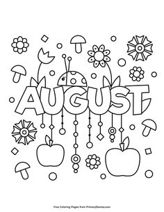 an adult coloring page with the word august