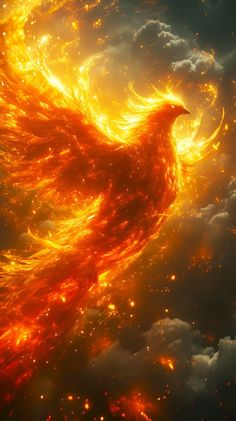 a fire bird flying through the sky