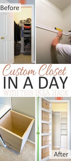 the before and after pictures of an organized closet in a day, with text overlay