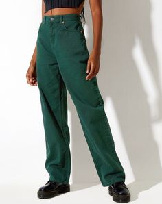 Material: Cotton Style: Casual & Street,Sexy Fabric: Denim Rise: High Rise Product Type: Straight Length: Full Main Composition: Cotton Material Composition: 100% Emerald Green Jeans Outfit, Dark Green Pants Outfit Aesthetic, Female Street Wear, Emerald Pants, Green Jeans Outfit, Dark Green Jeans, 2025 Summer, Dark Green Pants, Loose Straight Jeans