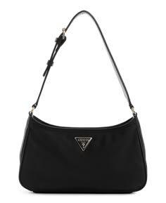 in stock Guess Bag Outfit, Guess Shoulder Bag, Nylon Shoulder Bag, Guess Bags, Pretty Bags, Cute Purses, Black Shoulder Bag, Black Purses, Cute Bags