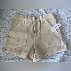 Big And Multiple Pockets, Machine Washable, Cream/Beige, High Rise Shorts Summer Cotton Shorts In Neutral Color, Neutral Cotton Summer Shorts, Spring Cotton Neutral Shorts, Spring Neutral Cotton Shorts, Neutral Summer Shorts With Pockets, Summer Cotton Bottoms In Neutral Color, Neutral Vacation Bottoms With Pockets, Trendy Relaxed Fit Khaki Shorts, Neutral Summer Shorts For A Day Out