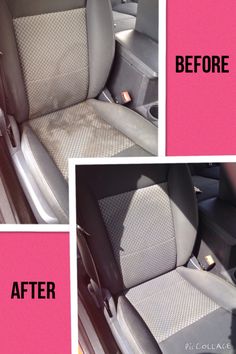 before and after photos of the interior of a car