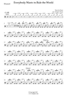 sheet music with the words everybody wants to ride the world written in black and white