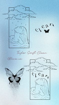 three different types of artwork on a blue and white background with the words clear written below