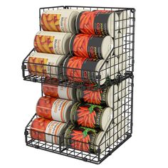 three tiered spice rack holds six cans