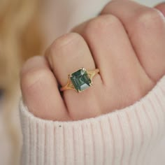 Emerald Cut Teal Sapphire Ring, Emerald Cut Sapphire Ring Vintage, Green Sapphire And Diamond Engagement Ring, Emerald Ring With Gold Band, Green Emerald Cut Engagement Ring, Unique Green Engagement Rings, Emerald Cut Sapphire Engagement Ring, Sapphire Emerald Cut Engagement Ring, Emerald Stone Engagement Ring