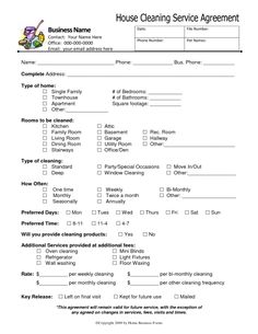 the house cleaning service agreement is shown in this document, which includes instructions to use it