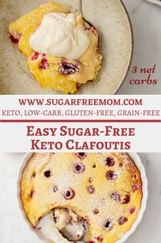 two pictures showing different types of pies and other desserts with the words easy sugar - free keto