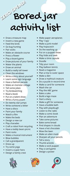 a poster with the words bored jar activity list