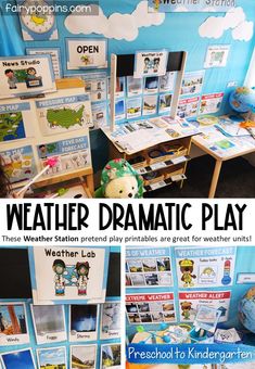 the weather dramatic play display includes pictures and information