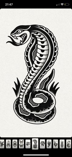 a black and white drawing of a snake on the side of a phone screen,