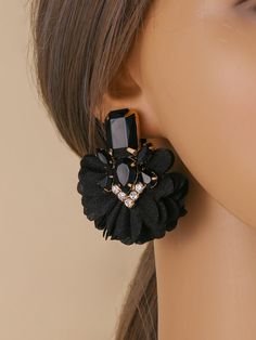 Negro Vacación Collar  Metacrilato  Pendientes Embellished Hair Styls, Black Statement Earrings, Indian Jewellery Design Earrings, Jewelry Design Earrings, Rhinestone Flower, Classy Jewelry, Design Earrings