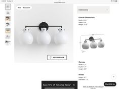 a website page with an image of three lamps on the wall and one light hanging from the ceiling