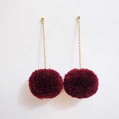 These Are Handmade Pom Pom Earrings With Long Chains And Post Balls. Color: Red Wine Chain Pom Pom Yarn Post Balls Nickel Free! Length: 9.5 Inches Pom Pom Yarn, Double Stud Earrings, Pom Earrings, Baublebar Earrings, Long Chain Earrings, Pom Pom Earrings, Glass Drop Earrings, Chunky Earrings, Knot Earrings