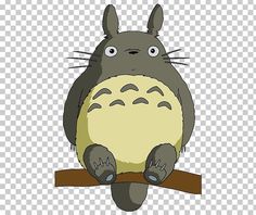 the cartoon character totoro sitting on a branch with his eyes wide open and one eye