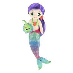 a little mermaid doll holding a stuffed animal