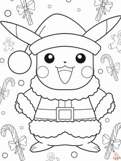 a coloring page with an image of a penguin wearing a santa hat and candy canes