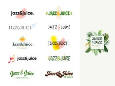 the logos for jazz and juice are shown in two different styles, each with an image of