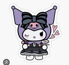 an animal sticker with a bow on it's head, wearing a dress and holding