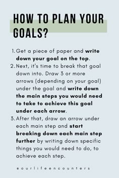 a poster with the words how to plan your goals written in black and white on it