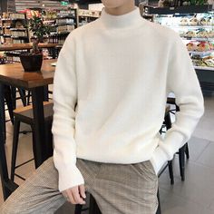 Great shopping ideas for Men's Warm Casual Sweater Turtleneck Knitwear Cashmere Woolen Pullover, Top Mens Sweaters Style Knitted Sweater, High Neck Pullover, Crew Neck Sweater Men, Sweaters Men, Couples Sweaters, Loose Coats, Knit Men, Sweater Men, Round Neck Sweaters