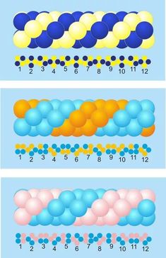 three different types of balloons and numbers on a blue background with the same color scheme